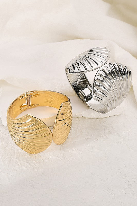 Metal Wide Stripe Textured Bangle Bracelet (color sold separately)