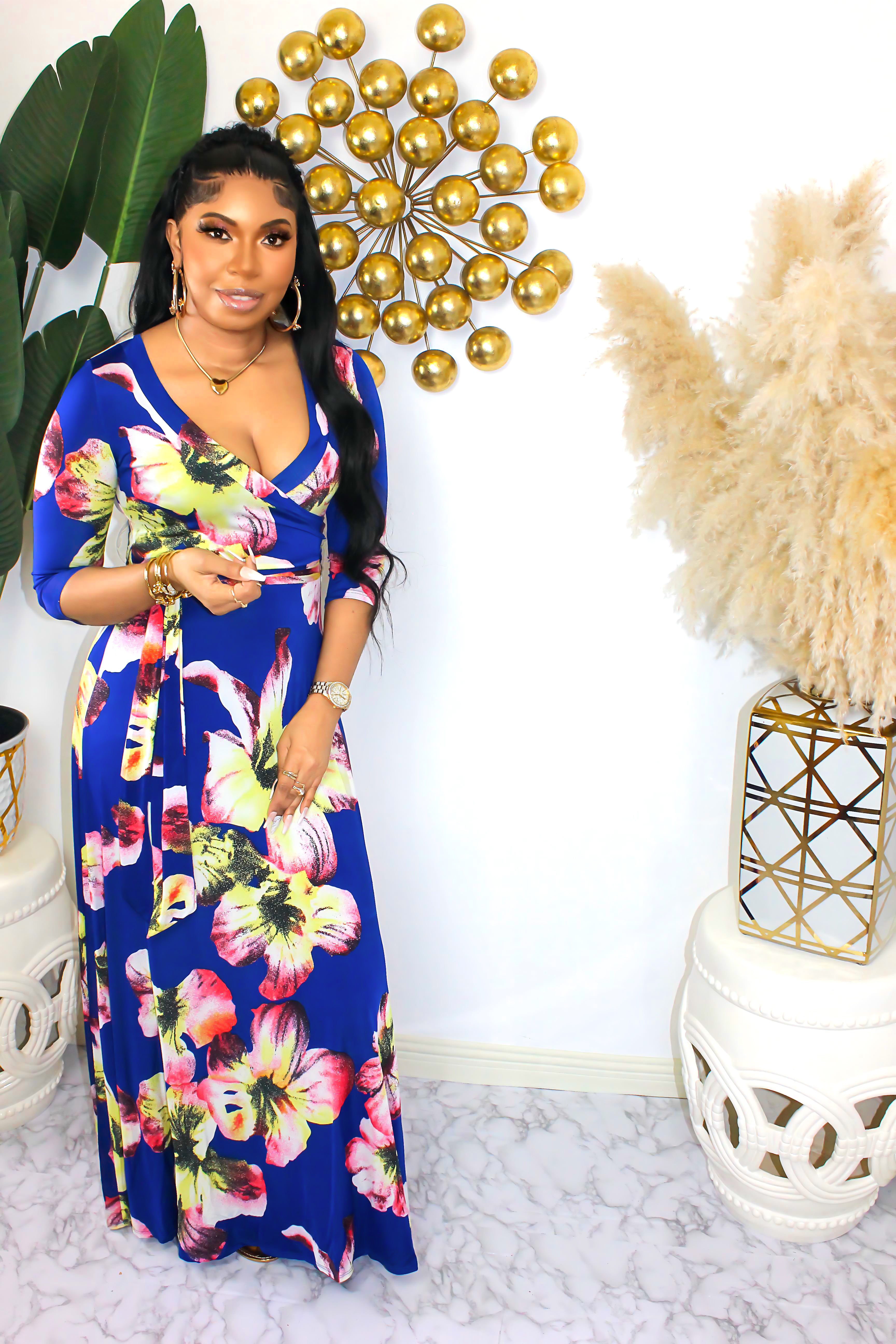 Just Fine Floral  Print Maxi Dress