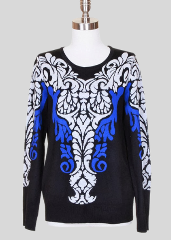 Black Printed Sweater Top