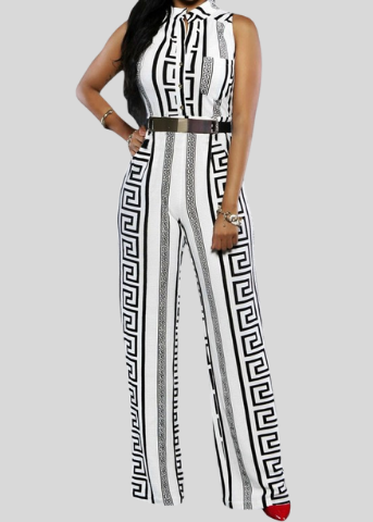 Button Up Printed Jumpsuit