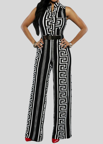 Black Button UP Printed Jumpsuit