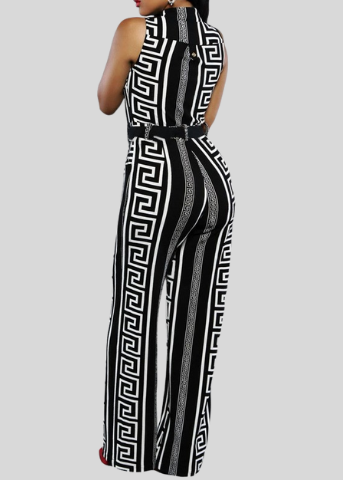 Black Button UP Printed Jumpsuit